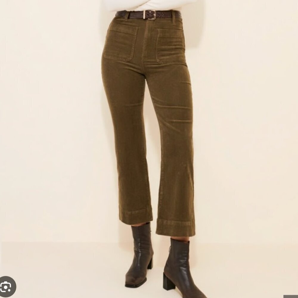 Show Me Your Mumu Women's Size 27 Green Corduroy Cropped Farrah Trouser Pants